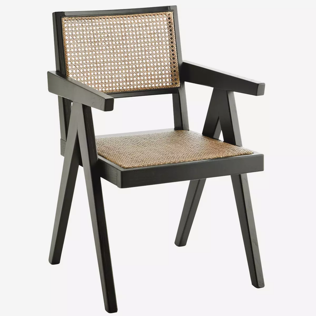 Madam Stoltz Wooden chair w/rattan, black