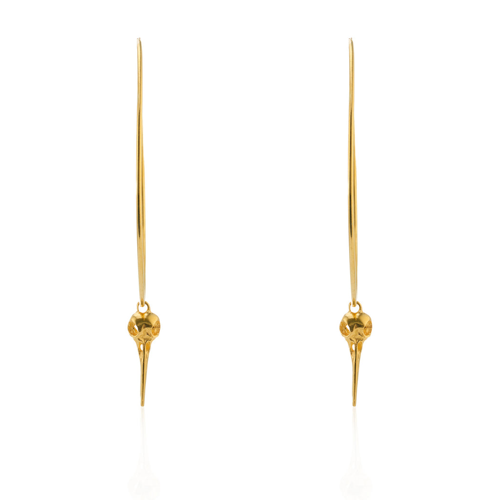 Bird Skull Large Hoop Earrings - Gold Plated