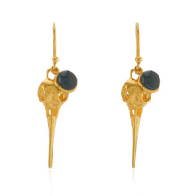 WDTS 925 Silver Bird Skull Onyx Drop Earrings - Gold