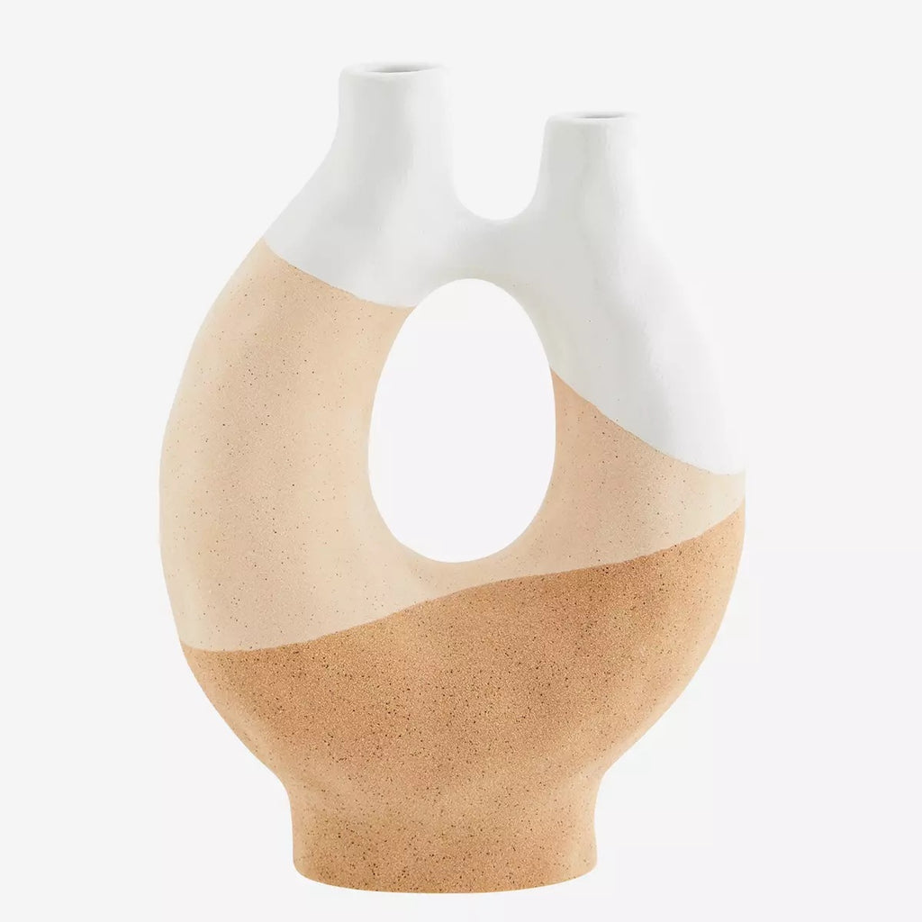 Stoneware vase w/double opening - tall