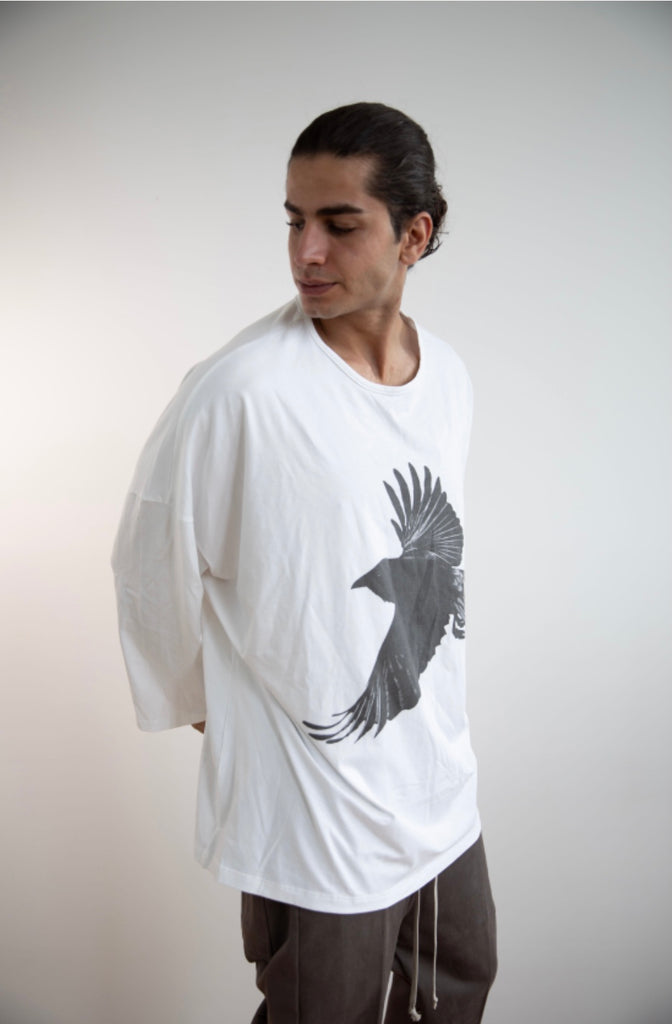 WDTS Asymmetric Oversized Jersey Heron Crow Print