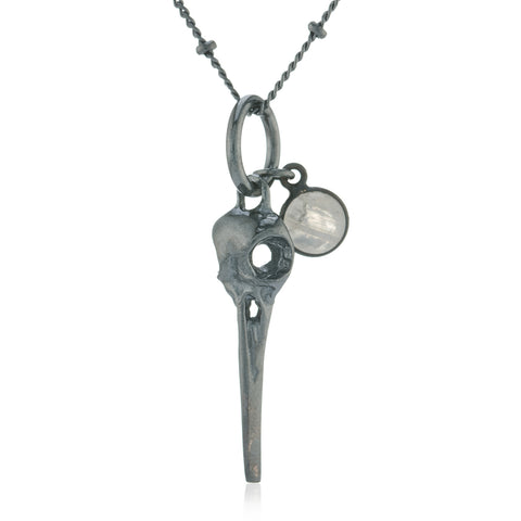 WDTS Oxidised Bird Skull Necklace- moonstone