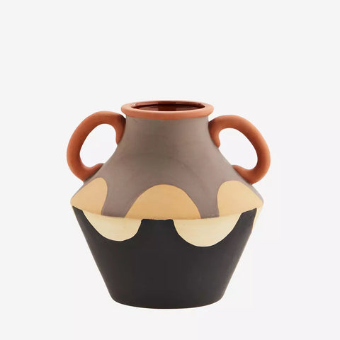 Hand painted terracotta vase 17.5x16.5x17
