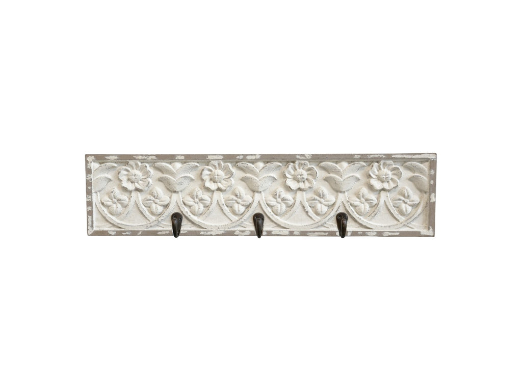 Coat rack w.decor & 3 hooks antique cream