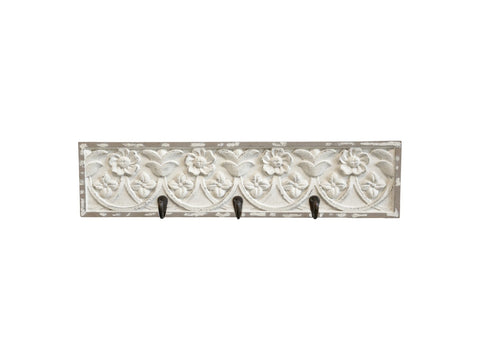 Coat rack w.decor & 3 hooks antique cream
