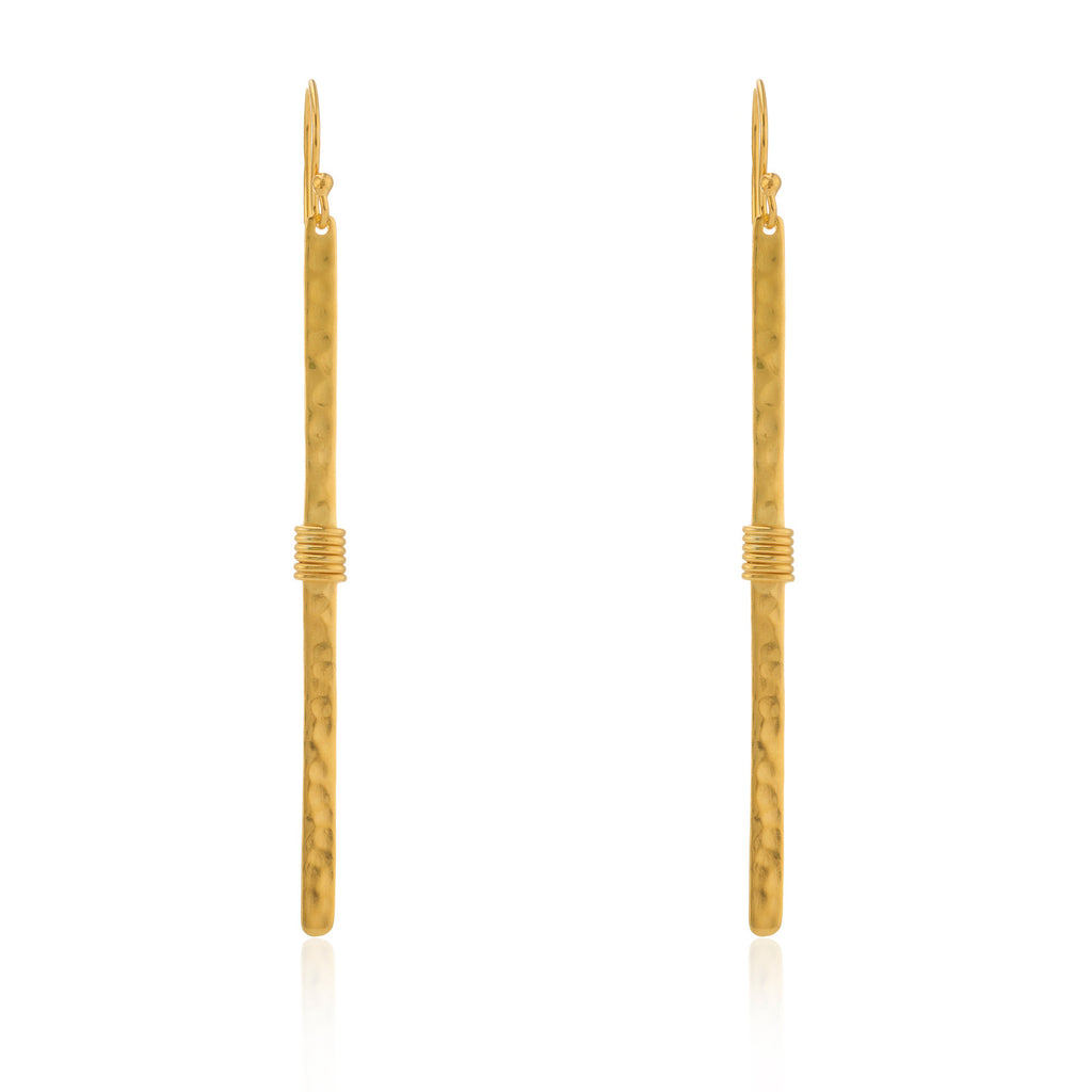 Long Hammered 925 Earrings - Gold Plated