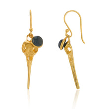 WDTS 925 Silver Bird Skull Onyx Drop Earrings - Gold