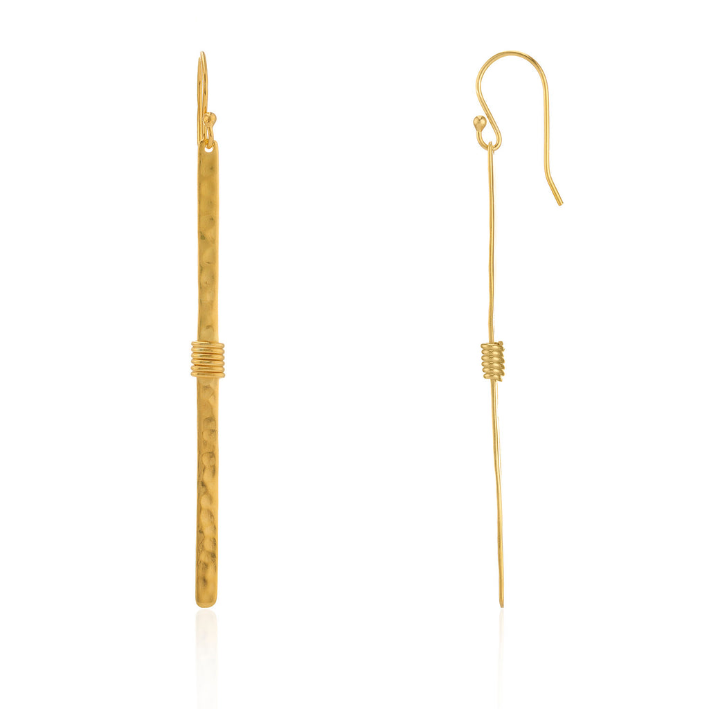 Long Hammered 925 Earrings - Gold Plated