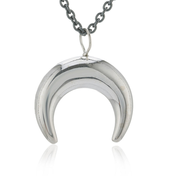 925 Silver Crescent Moon Necklace - sil oxid