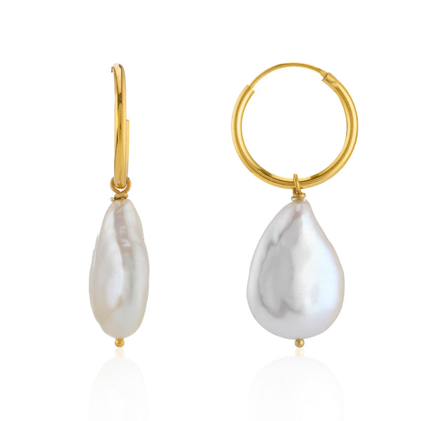 Pearl Hoop Earrings Gold Plated - Small