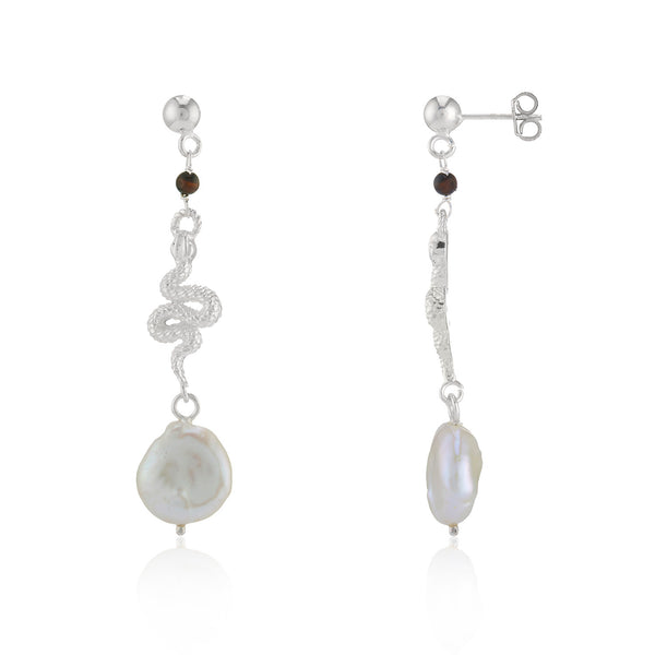 WDTS Pearl drop with Snake earrings - Silver