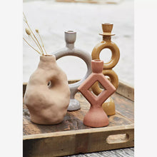 Stoneware candle holder- greige