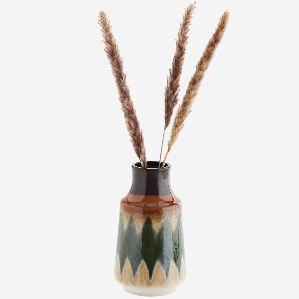 Stoneware Vase - Green/Cream