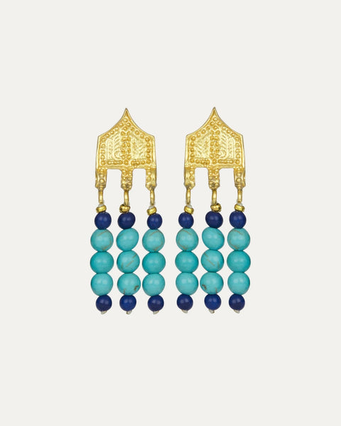 Ottoman Hands Riva Turquoise and Lapis Bead Drop Earrings