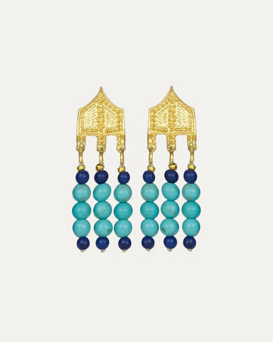 Ottoman Hands Riva Turquoise and Lapis Bead Drop Earrings
