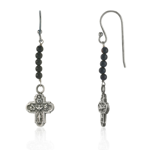 WDTS Tiny Cross and Onyx Drop Earrings