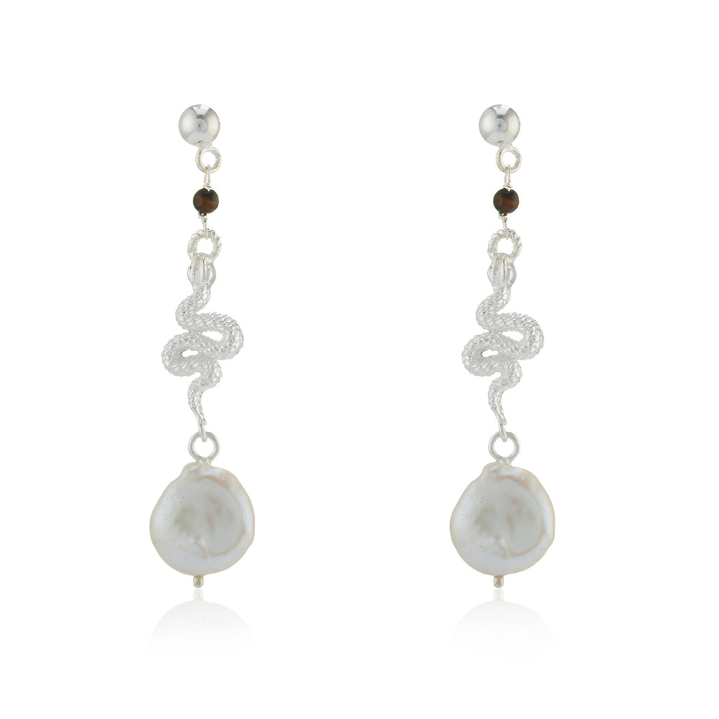 WDTS Pearl drop with Snake earrings - Silver