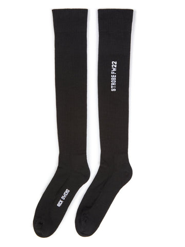 RICK OWENS KNEE HIGH SOCKS IN BLACK AND MILK COTTON KNIT