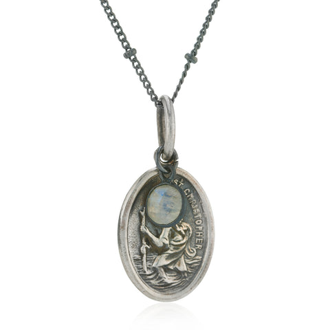 WDTS St Christopher Necklace - Moonstone/Oxidised