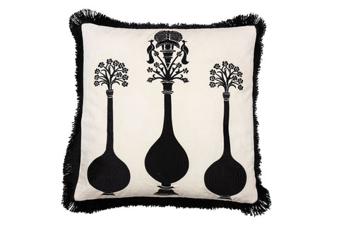 Day Vases Cushion Cover with Fringes