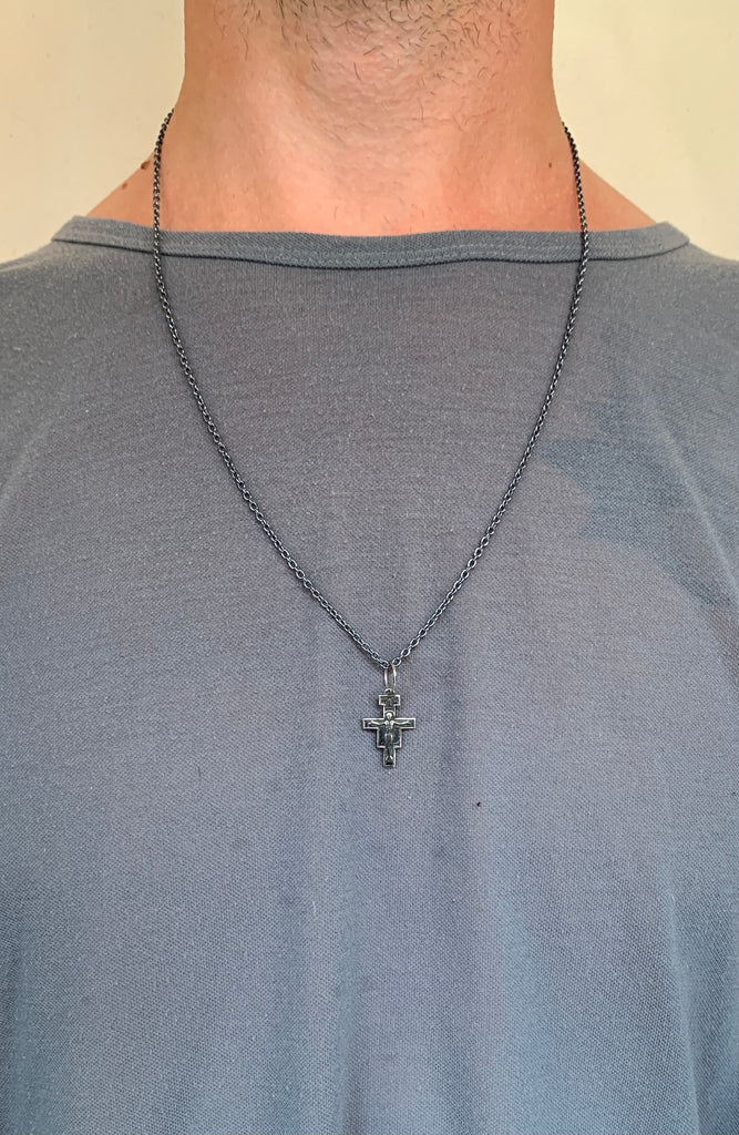 WDTS Oxidised 925 Silver cross with Jesus necklace
