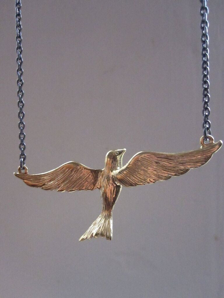 CollardManson 925 Flying Bird Necklace- Oxidised Silver/Gold Plated