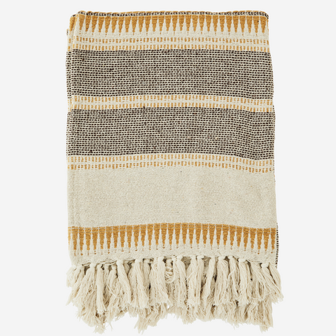 STRIPED WOVEN THROW W/ FRINGES