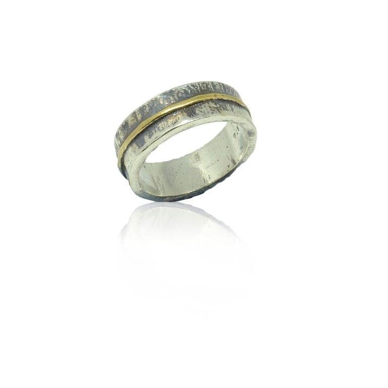 925 Solid Silver and Gold Plated Stripe Ring