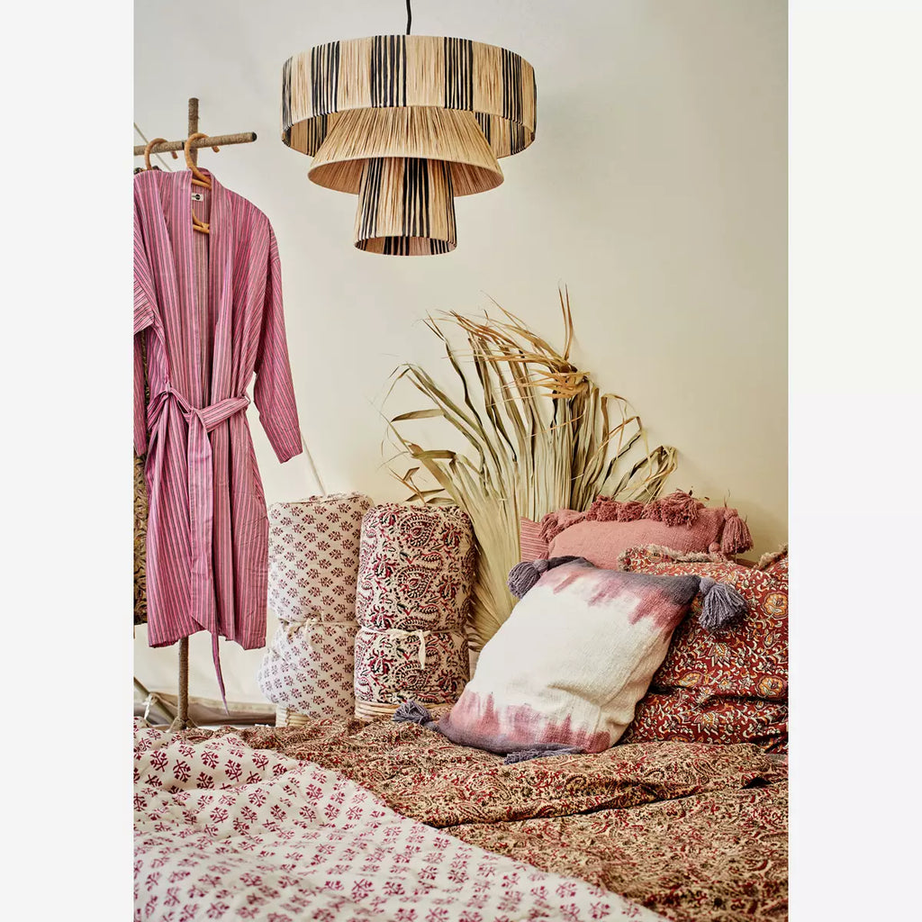 Madam Stoltz Printed cushion cover w/fringes