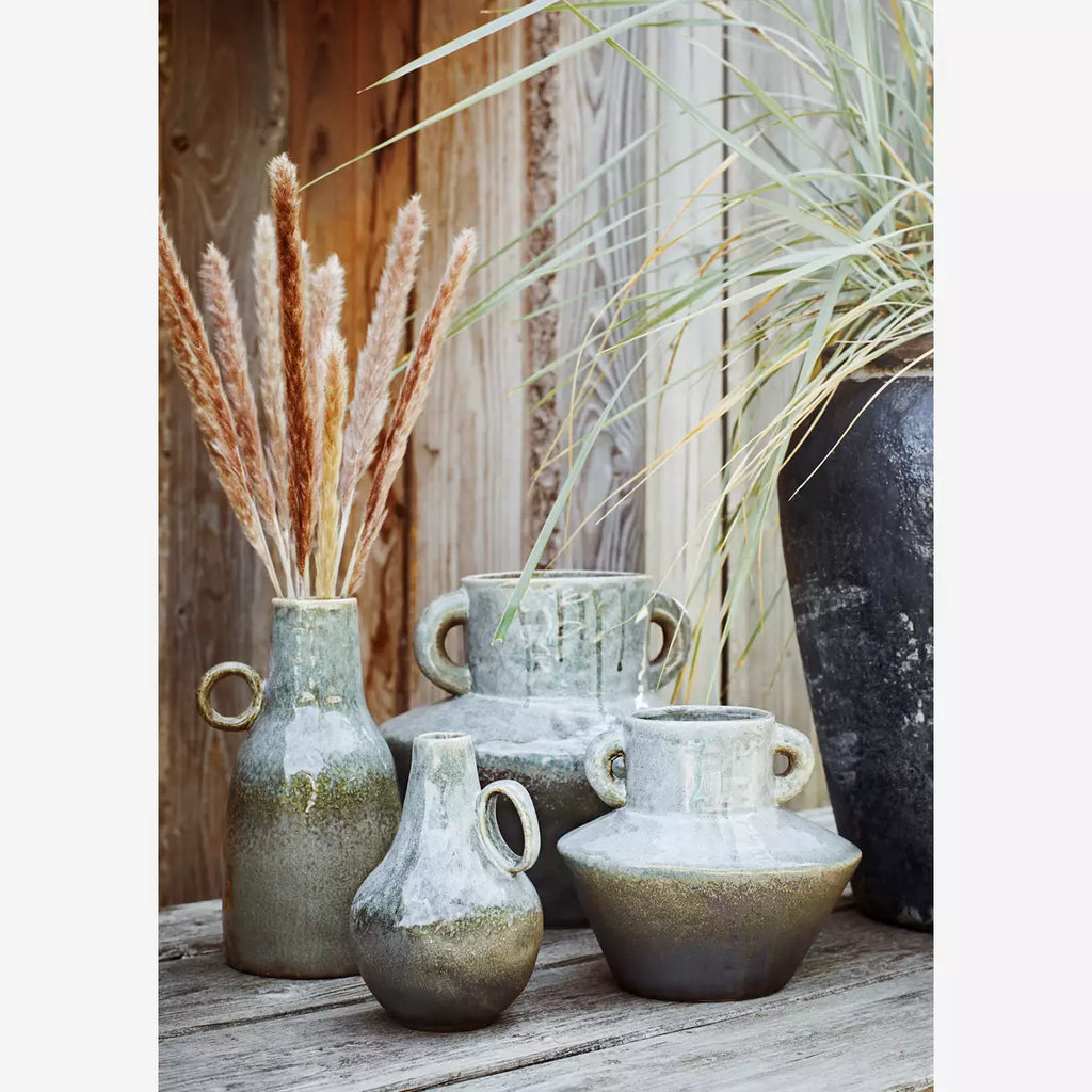 Stoneware Vase w/handles Liquen