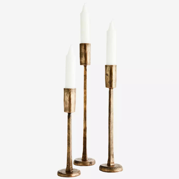 Hand forged candle holders, brass, set of 3