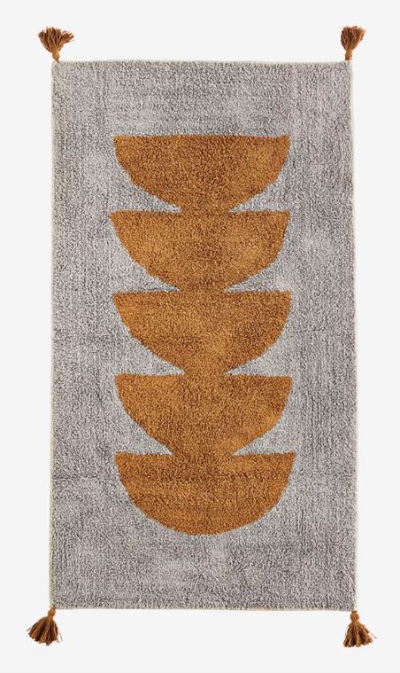 TUFTED COTTON RUNNER W/ FRINGES grey mustard Rug