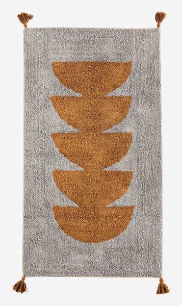 TUFTED COTTON RUNNER W/ FRINGES grey mustard Rug