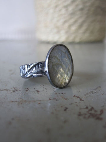 925 Oxidised Silver Oval Labradorite Ring