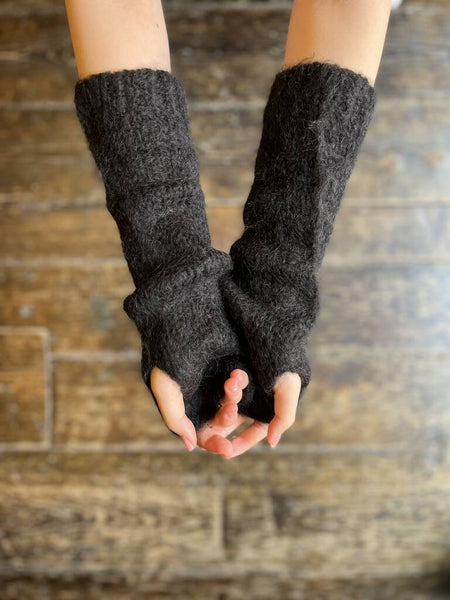 WDTS - Long Arm warmers in Black Mohair Wool
