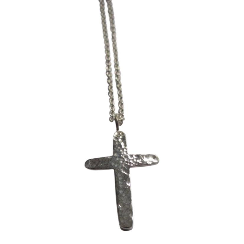 925 Silver Hammered Cross Necklace- oxidised