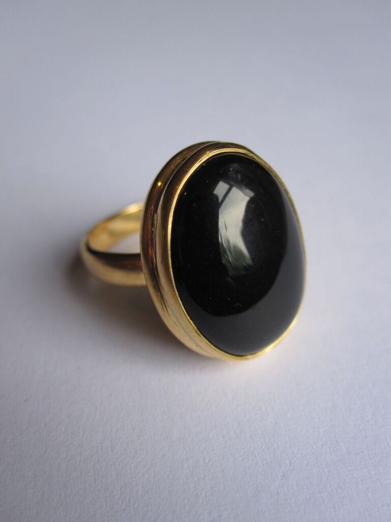 Collard Manson 925 Silver Oval Black Onyx Ring - Gold plated