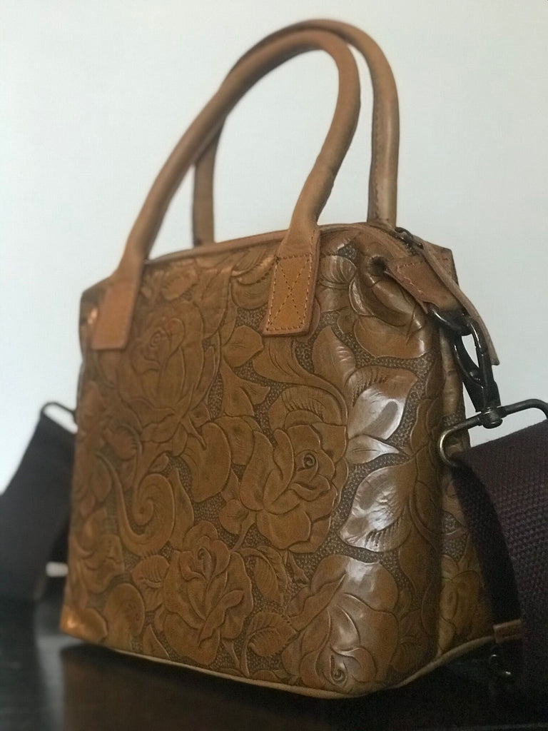 CollardManson Maya Bag- Tan Floral Leather