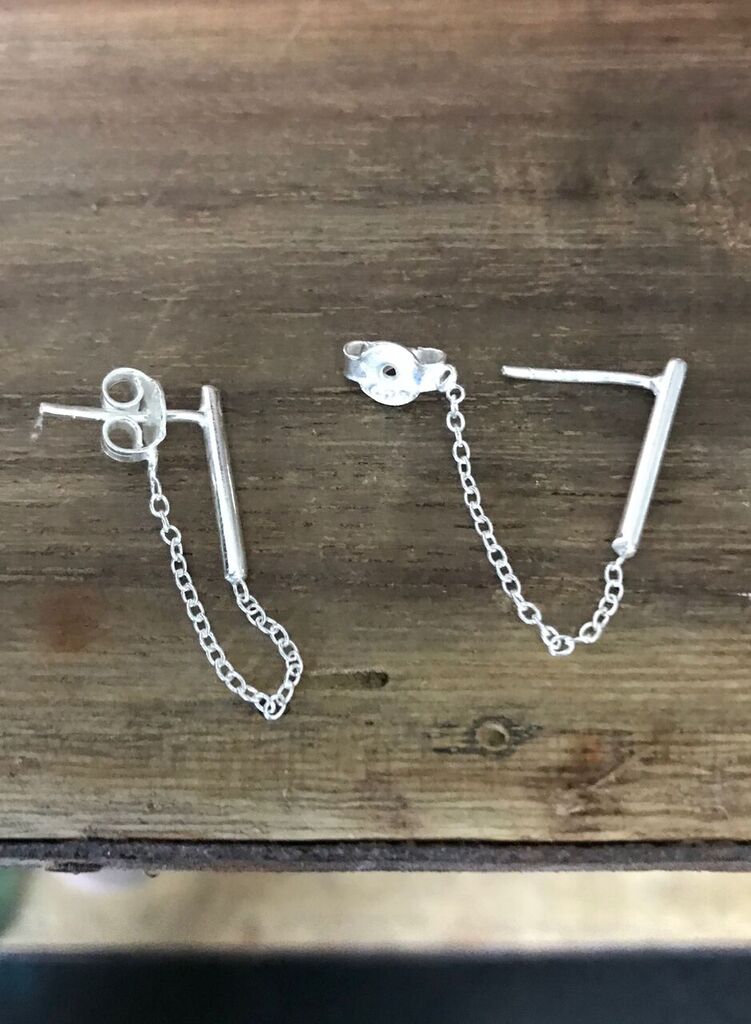 925 Silver Bar Chain Earrings