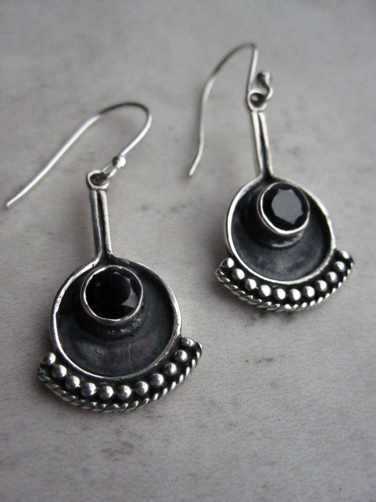 925 Silver Egon Earrings - Silver, onyx