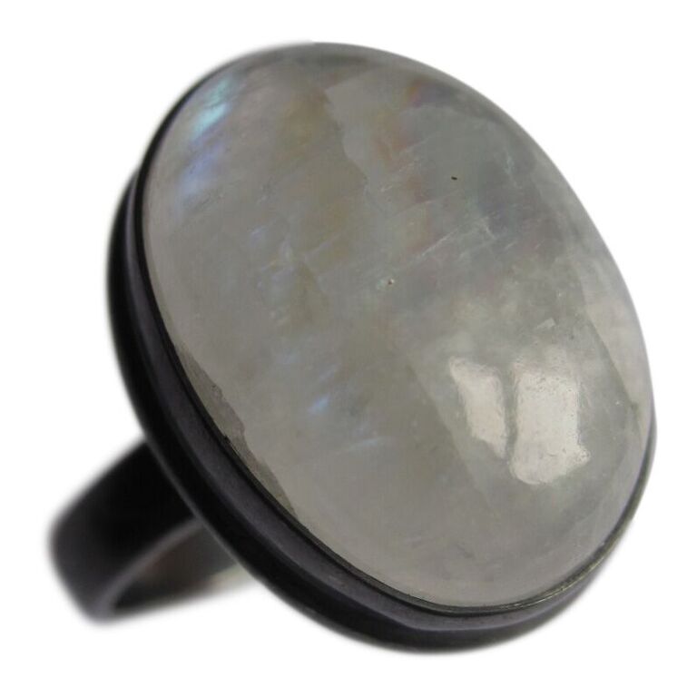 Collard Manson 925 Silver Oval Rainbow Moonstone Ring Oxidised