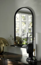 Black iron mirror with glass shelf