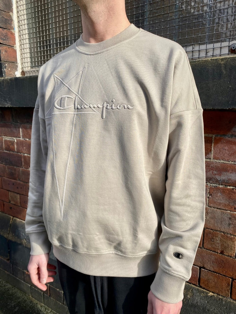 RICK OWENS X CHAMPION KNITTED PULLOVER SWEATSHIRT - PEARL