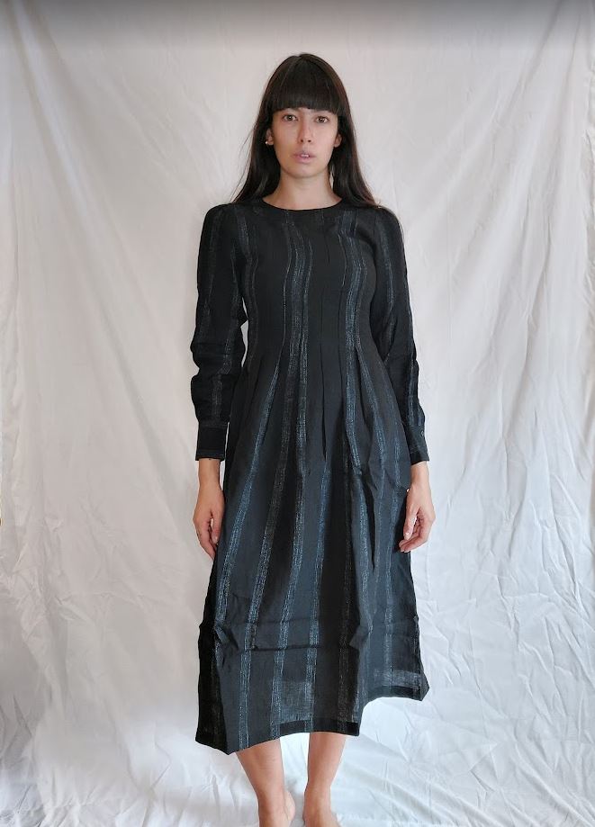 WDTS  - Tilly dress - Black Linen with a grey thread