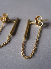 925 Silver Bar Chain Earrings - Gold