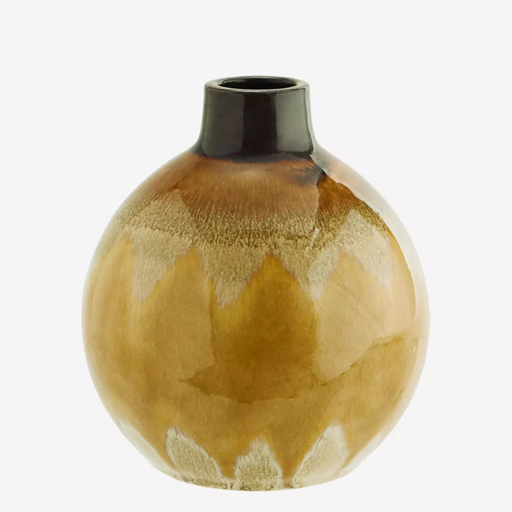 Round Stoneware Vase - Yellow/Creme/Brown