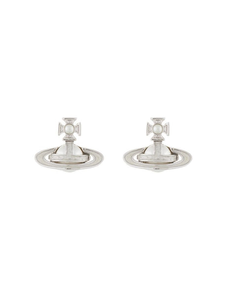 Vivienne Westwood Simonetta Bas Relief Earrings - Platinum Creamrose Pearl White Enamel